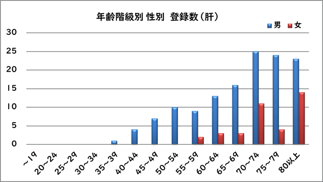 年齢階級別性別登録数（肝）